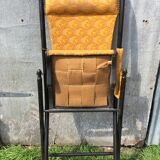 Napoleon III folding chair armchair black wood & vintage yellow fabric