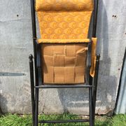 Napoleon III folding chair armchair black wood & vintage yellow fabric