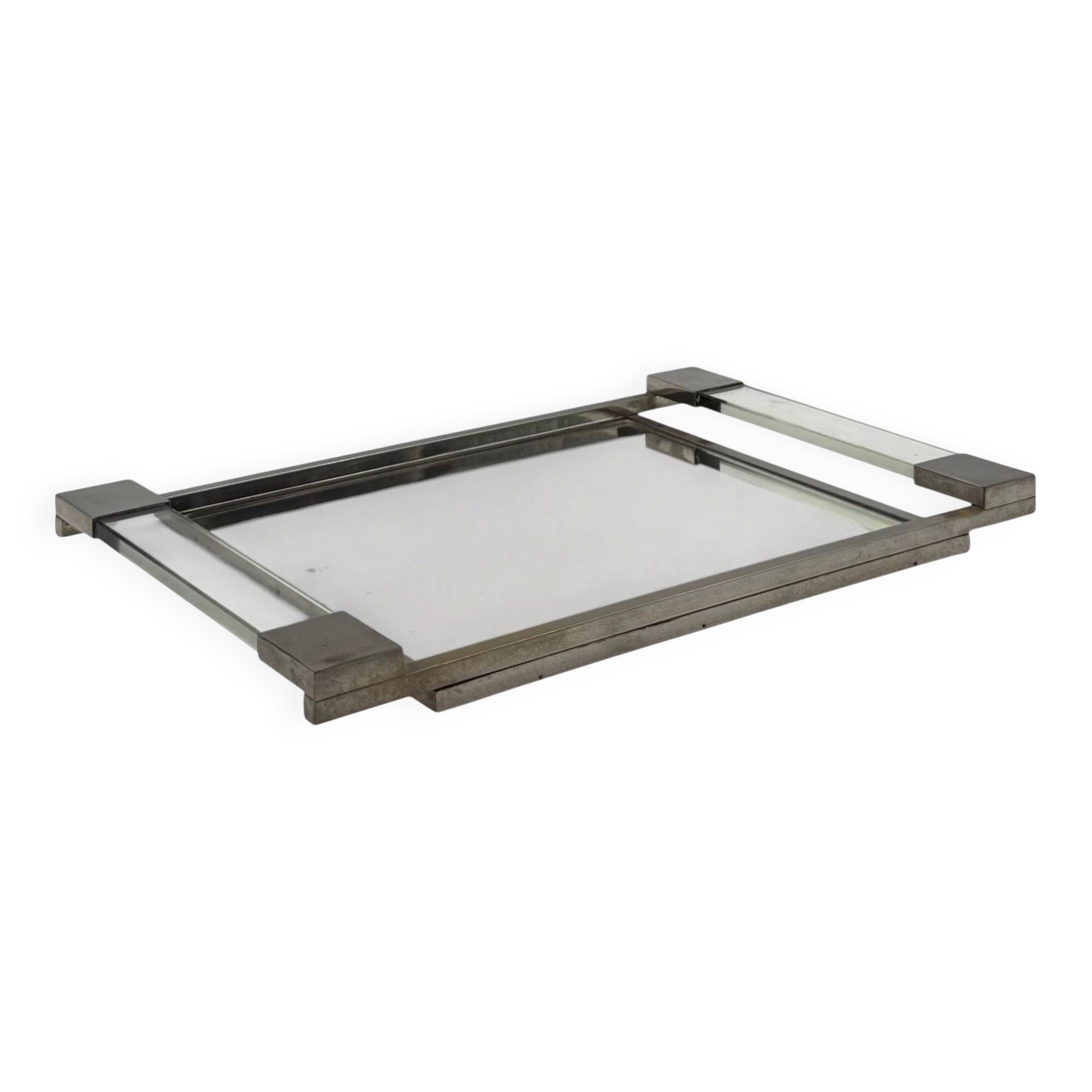 Jacques Adnet, Modernist lucite mirrored tray, Maison Adnet, France 1950