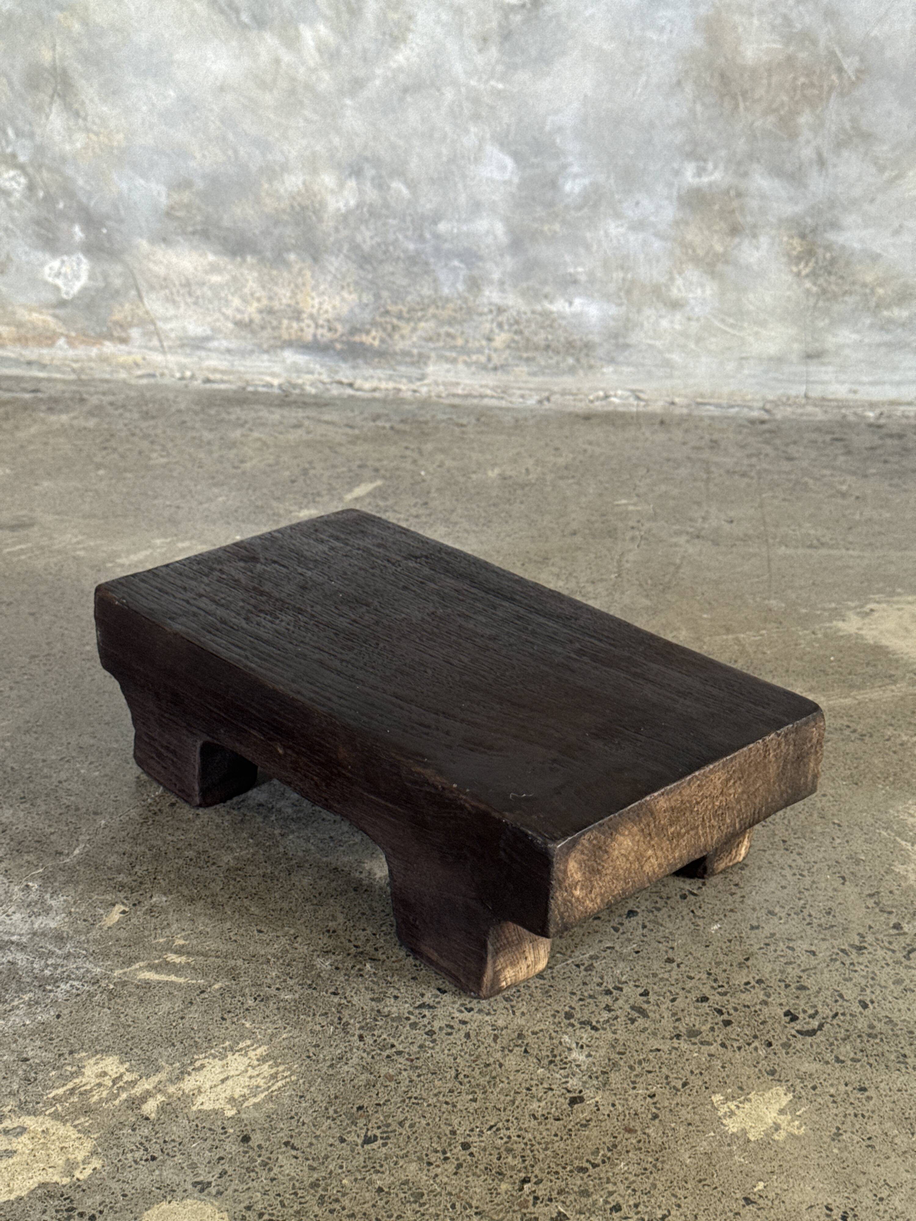 Small stool, black solid teak accent stool wabi-sabi L30 W8.5 H6.