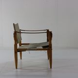 Fauteuil safari de conception danoise avec accoudoirs en bois