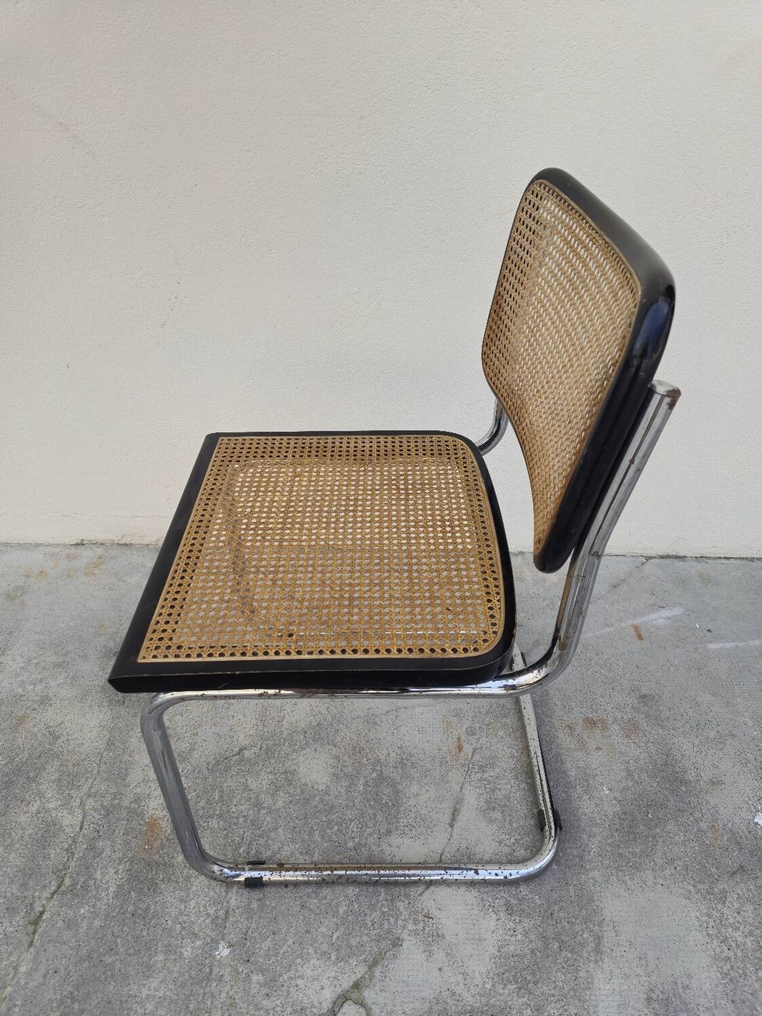 Marcel Breuer B32 chair in black cane signed Made in Italy