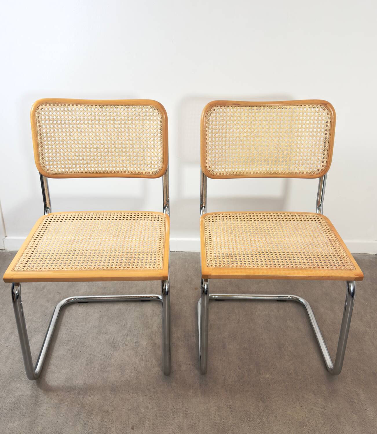 Pair of Marcel Breuer Cesca B32 chairs made in Italy