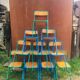 Lot de 10 chaises écoles des années '70, 5 bleus et 5 vert
