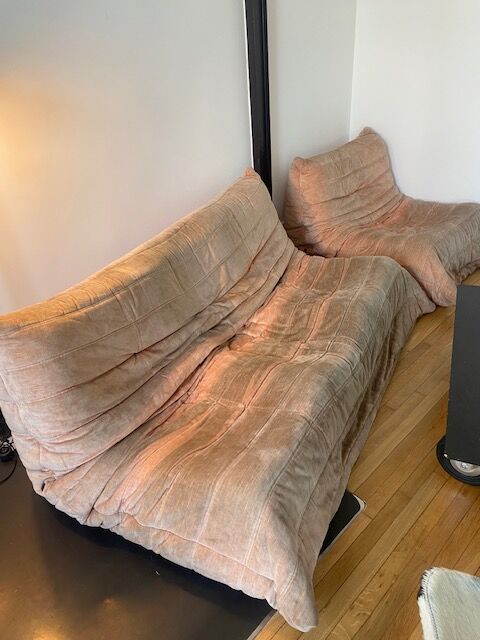 3-seater sofa & 1 armchair togo pale pink roset line