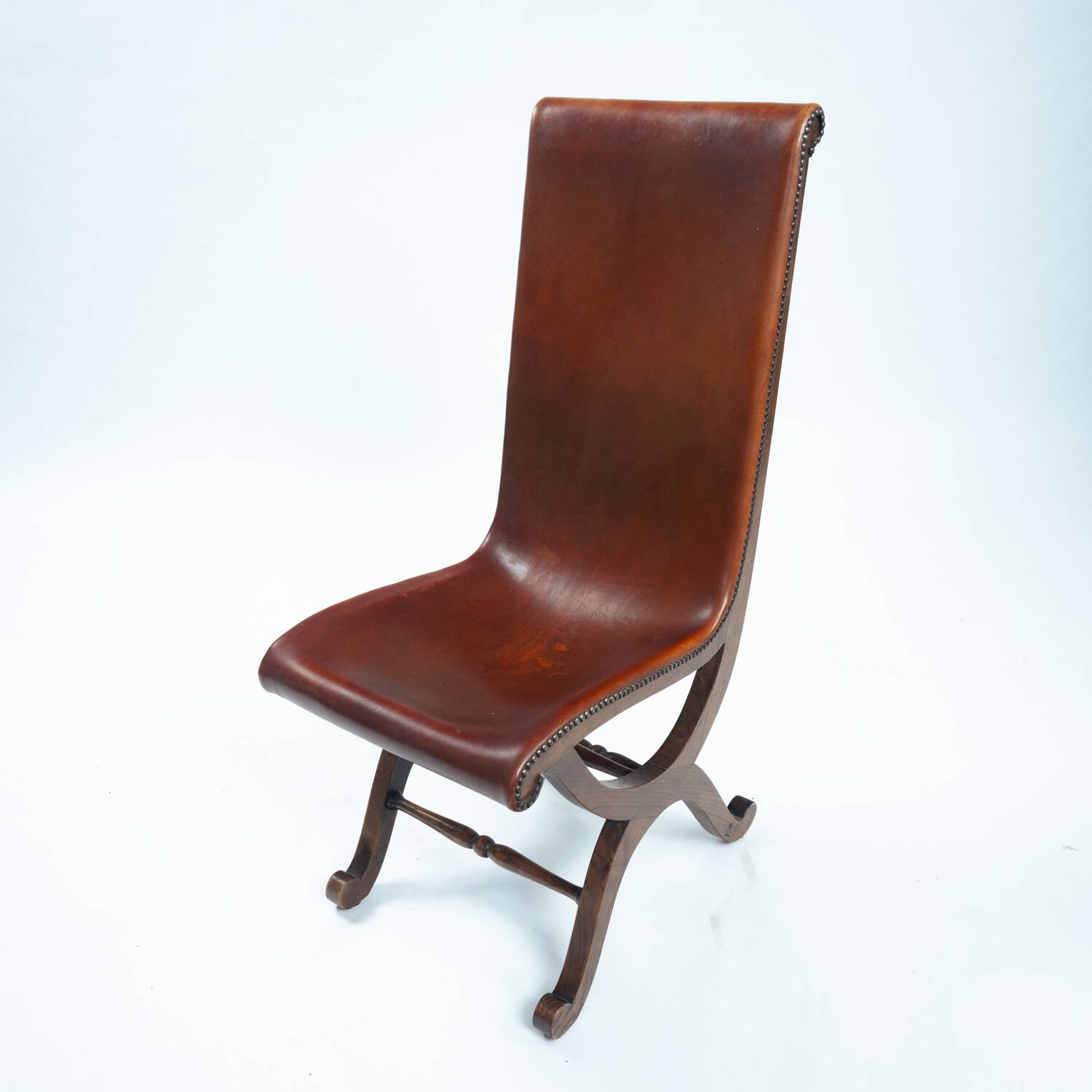 Pierre Lottier brown Spanish leather Slipper chairs by Almazan, 1950s