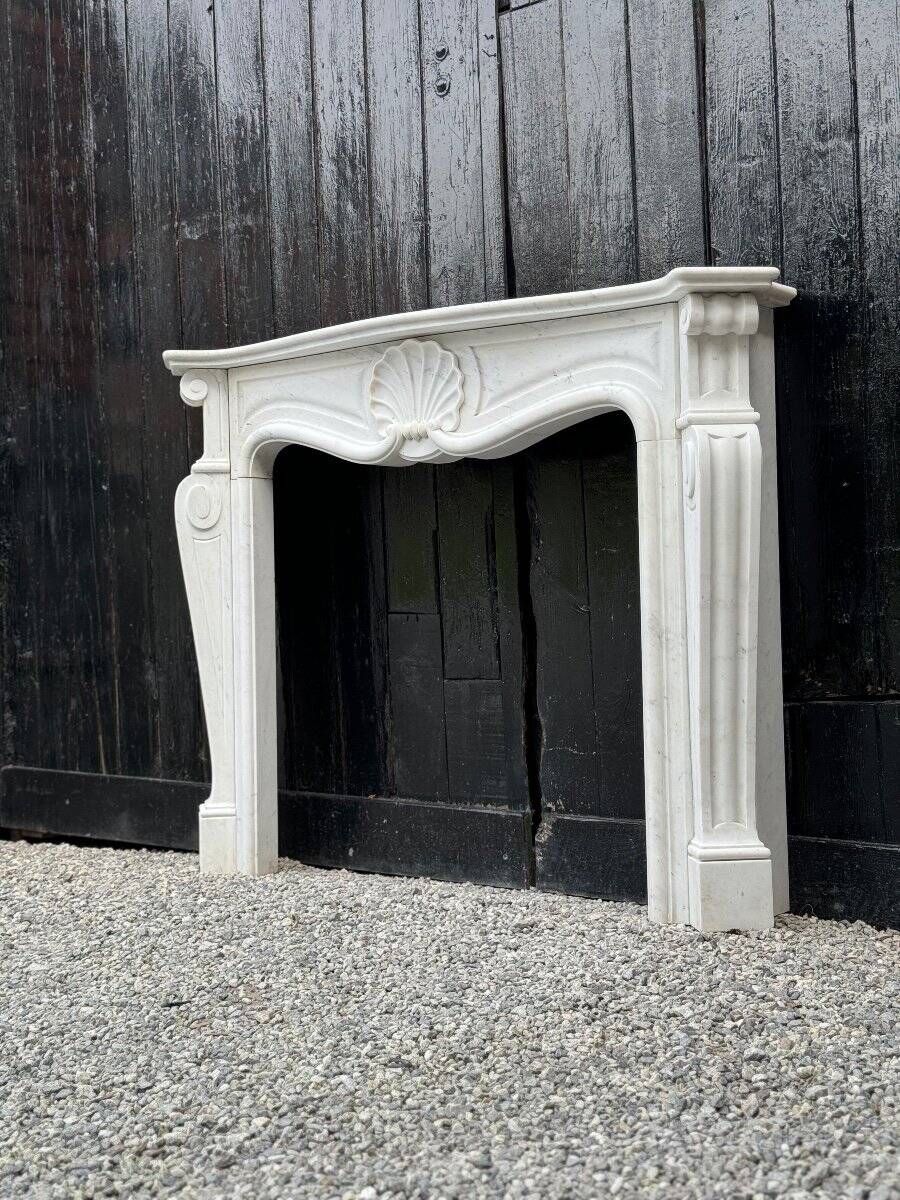 Louis XV Style Fireplace In White Carrara Marble, Circa 1980