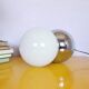 Lampe molécule deux boules globe en opaline et inox 1970
