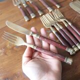 Antique wood and brass cutlery set – 41 pieces