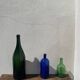 3x bouteilles en vert &bleu comme base pour lampes