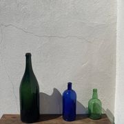 3x bouteilles en vert &bleu comme base pour lampes