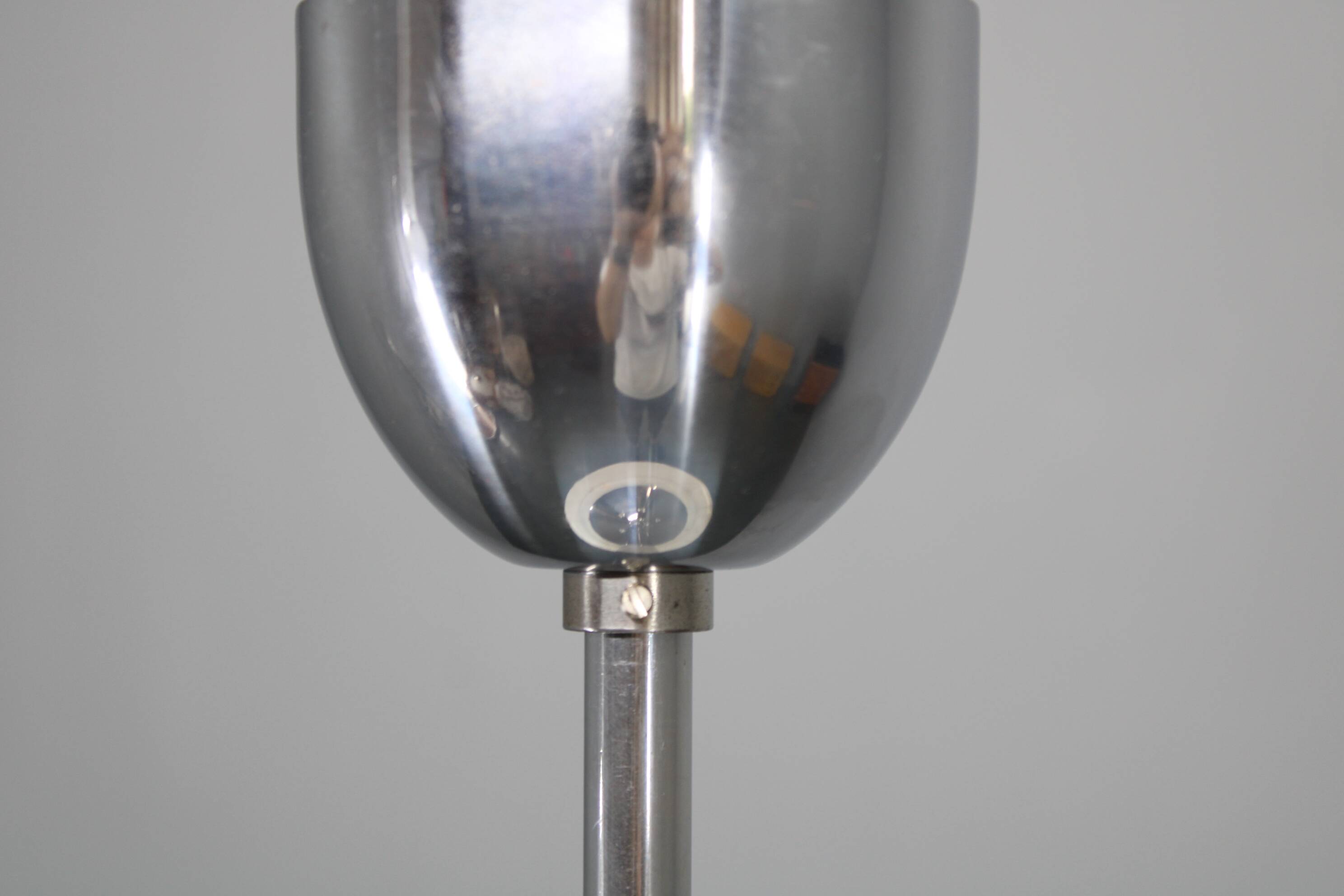 1930s Napako Art Deco pendant light in chrome and glass, restored, new wiring