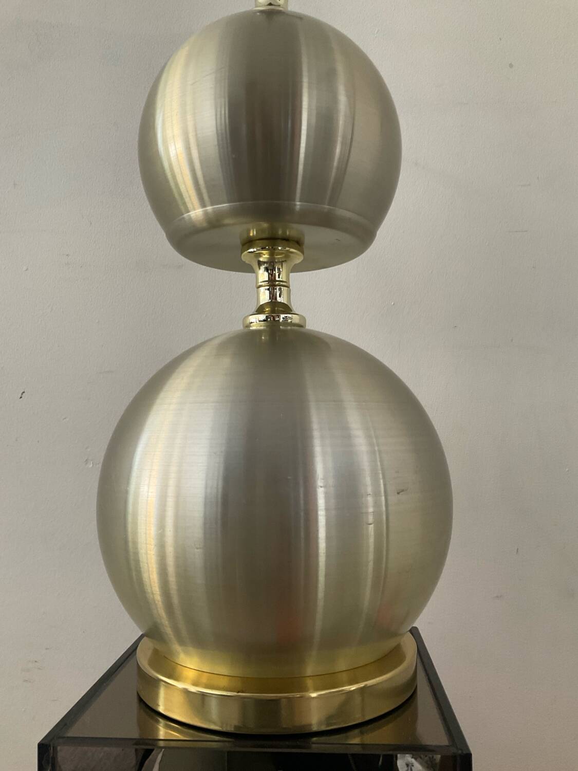 Large vintage lamp base in brushed and gold aluminum