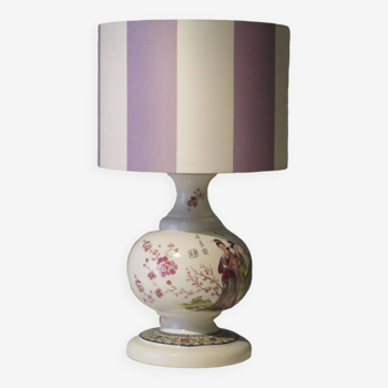 Large vintage ceramic table lamp with oriental images.