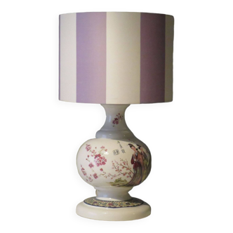 Large vintage ceramic table lamp with oriental images.