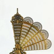 Vintage French brass fire screen, peacock design, 20th century.