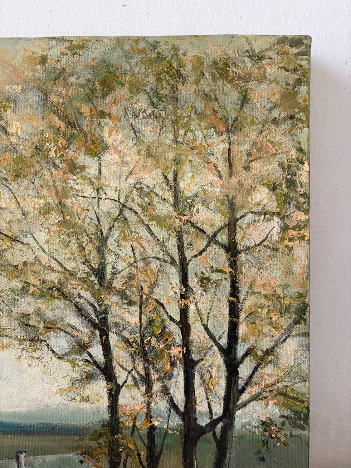 Paysage avec église, huile sur toile signé Guy Dirickx