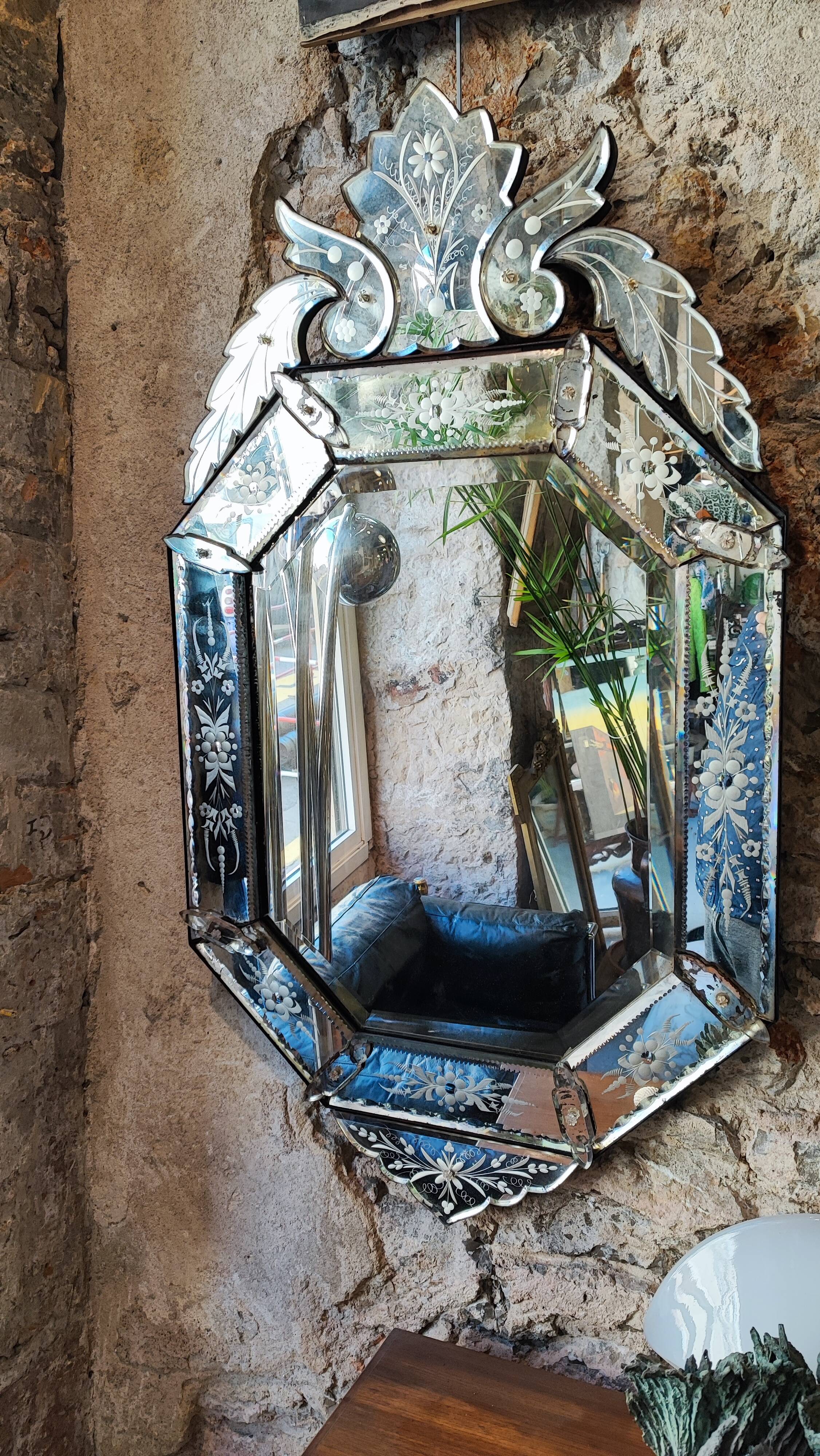 Miroir vénitien en verre de Murano - XIXème