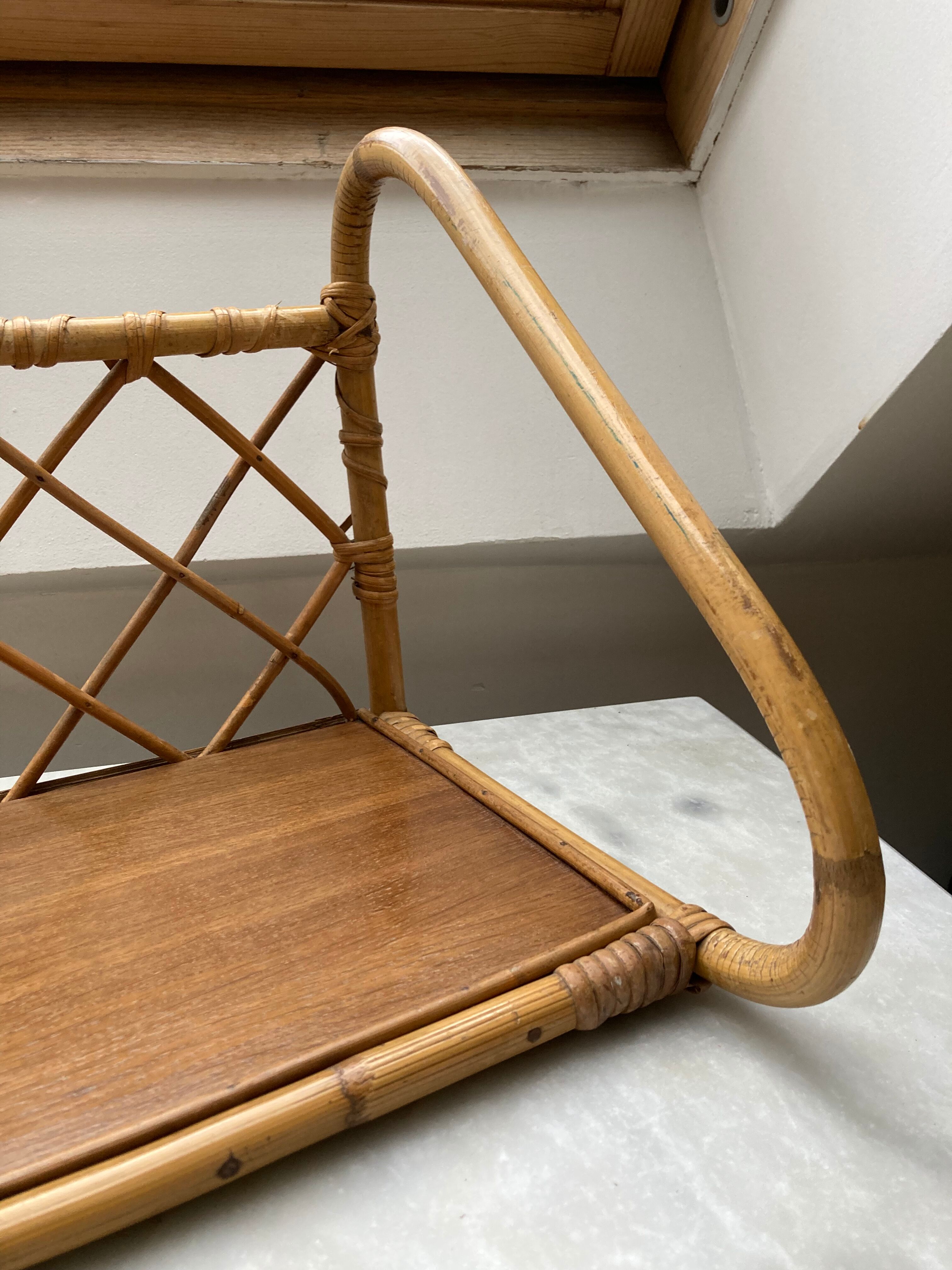 Wall shelf or to be installed in vintage rattan 1960s restored