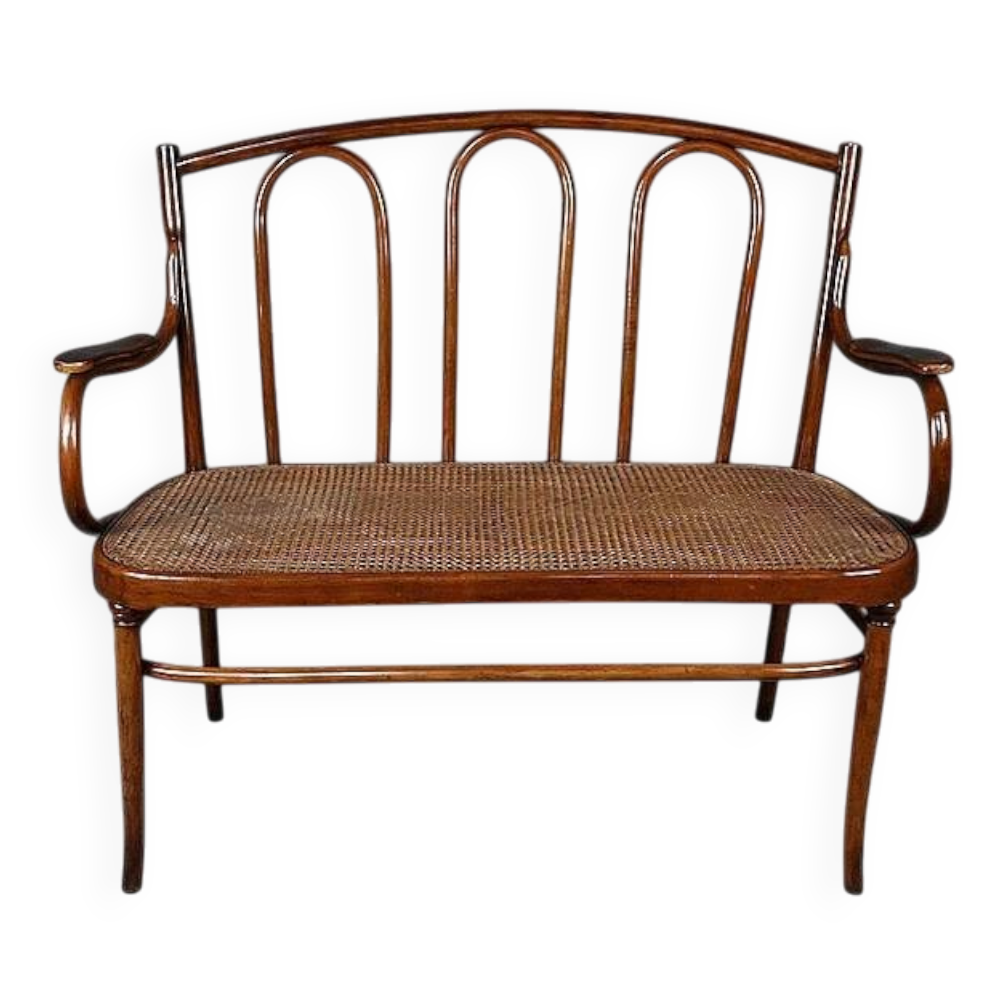 Curved beech bench, stamped J&J Kohn – Early 20th century
