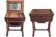 Antique wooden sewing cabinet with mirror and storage.