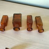 Set of 4 old small glass bottles iodine dye with cap