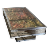 Table basse lumineuse vintage, miroir, chrome et fibre optique