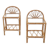 Paire de chevets en rotin et verre, France 1970