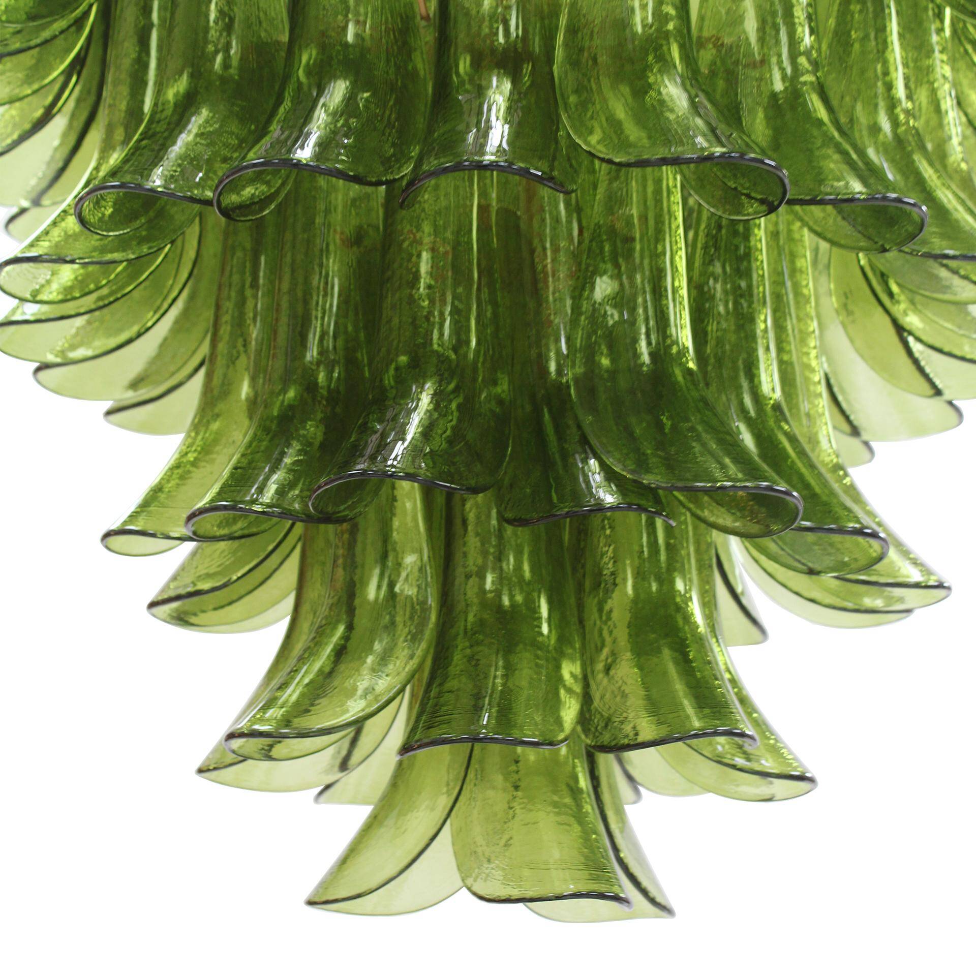 Green Murano Glass Petal Chandelier with Gold-Toned Support, Italy