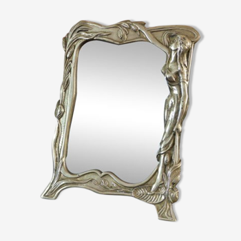 Art Nouveau style table mirror in solid bronze 20x26cm