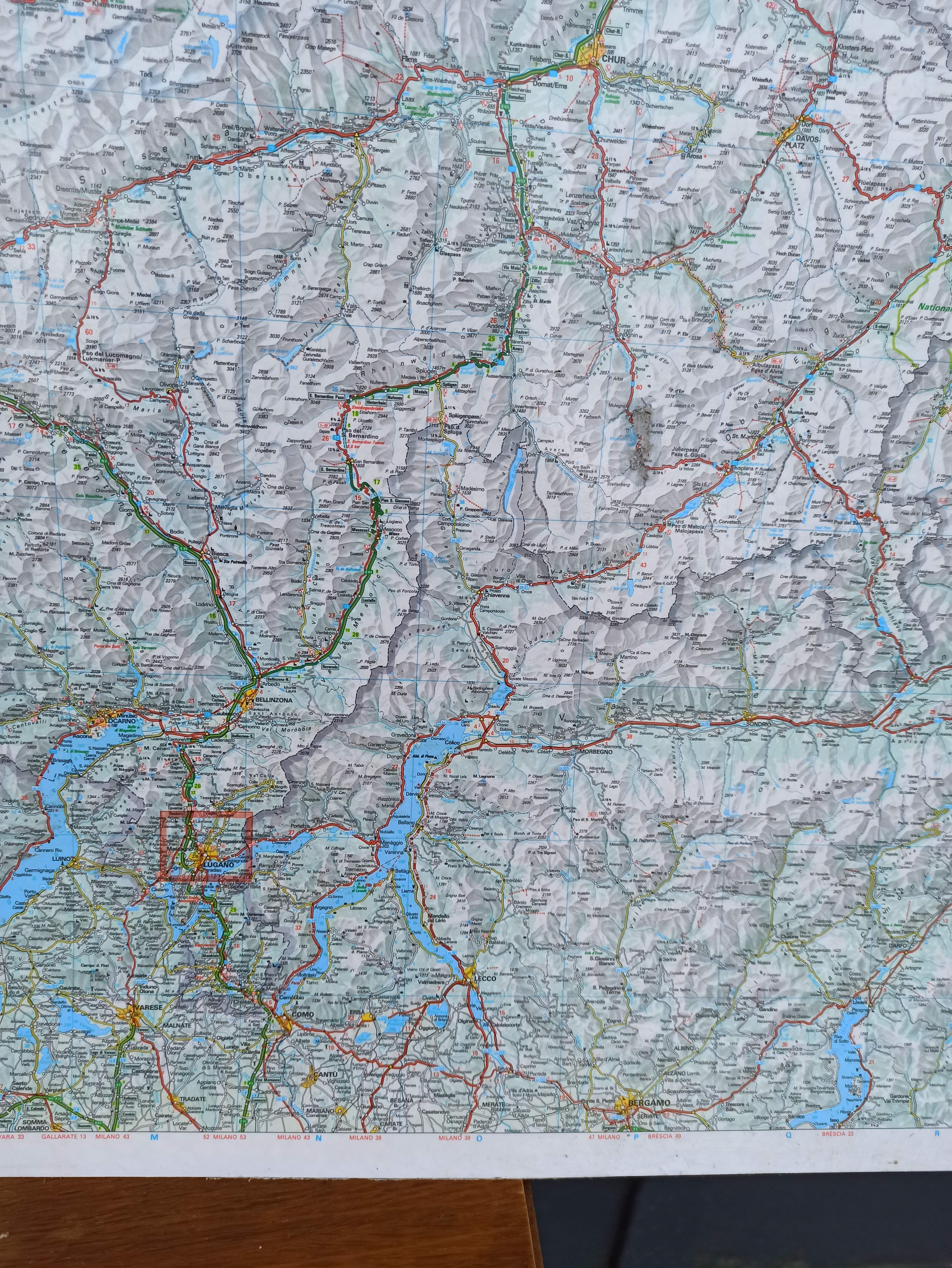 Very large Swiss road map on tole - 126 x 86.5 cm
