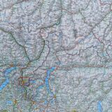 Very large Swiss road map on tole - 126 x 86.5 cm