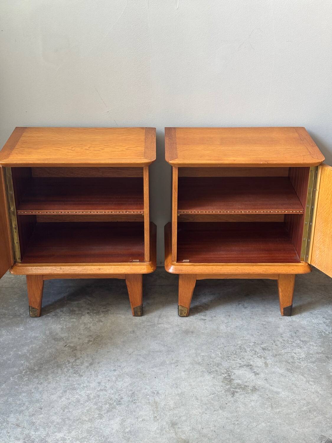 Pair of vintage light wood bedside tables