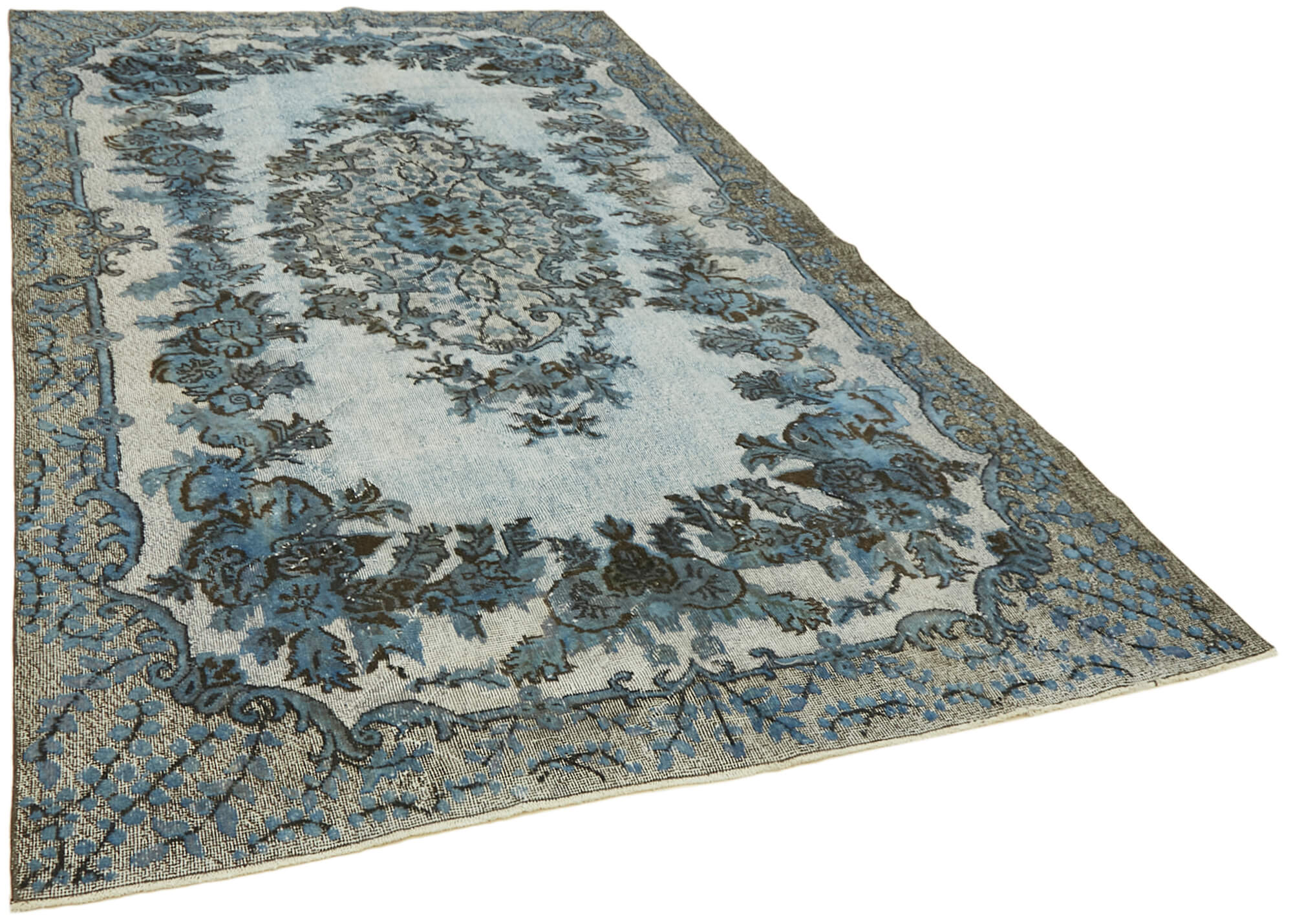 Hand-knotted carved turkish 1970s 198 cm x 323 cm blue carpet