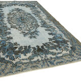 Hand-knotted carved turkish 1970s 198 cm x 323 cm blue carpet