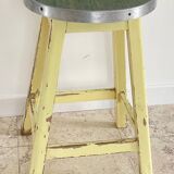 Vintage stool in solid oak green seat