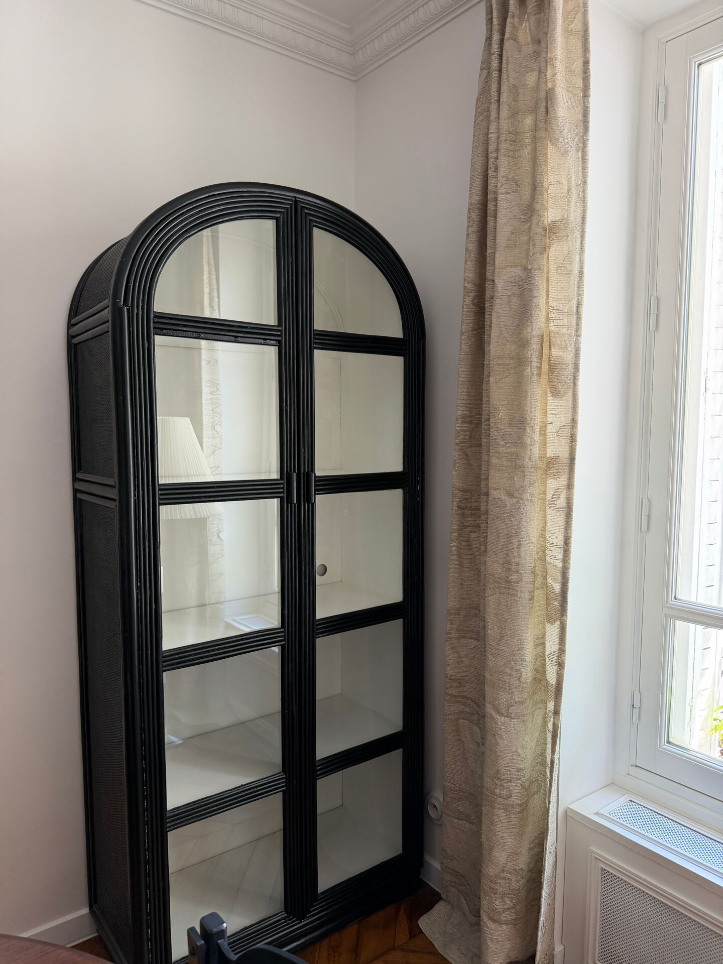 Black woven wood display cabinet