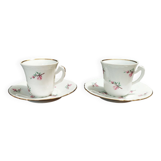 Paire de tasses à café en porcelaine de Couleuvre XXème