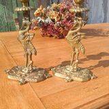 Bronze candlesticks, heron, Orientalist Art Deco