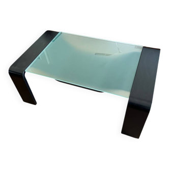 Table basse en verre opaque et armature en bois noir