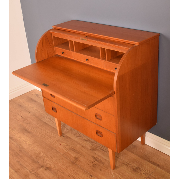 Red Danish Teak Swedish Rolltop Cylinder Bureau Desk By Egon Ostergaard Selency Red Danish Teak Swedish Rolltop, Mid Century Teak Roll Top Desk
