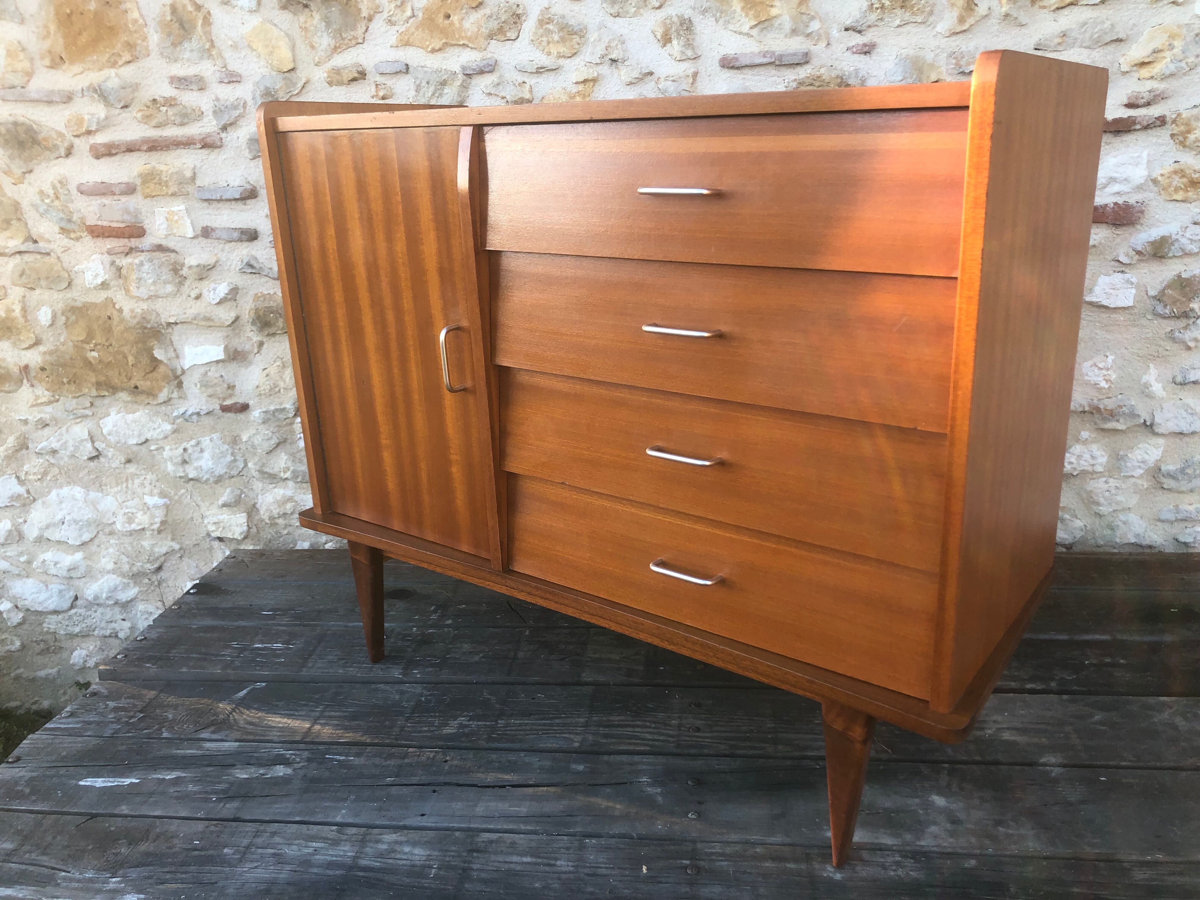 Scandinavian chest of drawers with 4 drawers and storage, circa 60's