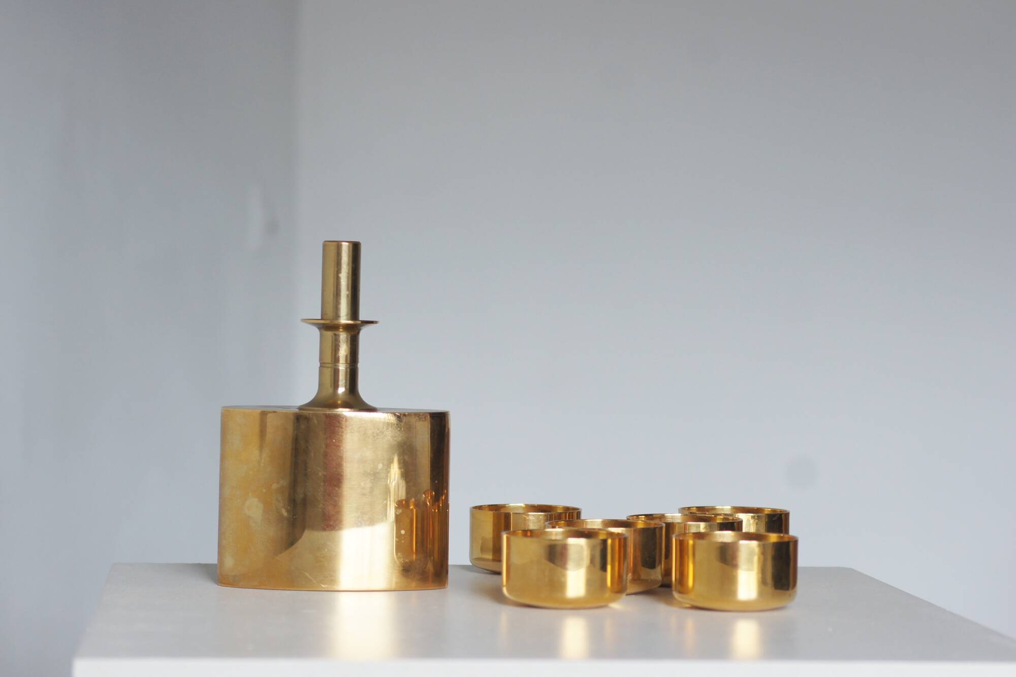 Gold-Plated Brass Set by Pierre Forssell for Skultuna, Sweden, 1970s, Set o