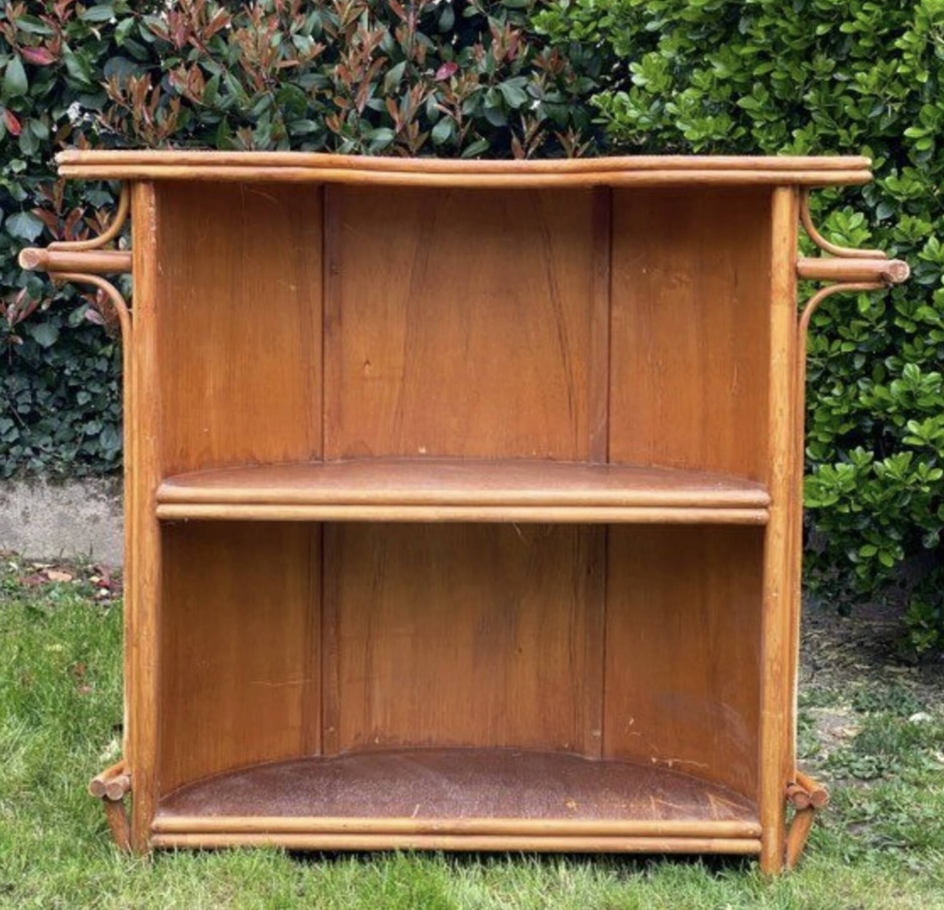 Half-moon bar in rattan and woven wicker – Vintage work, circa 1960-1970