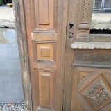 19th-century solid oak entrance door with three openings, including frame.