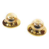 Pair of Amber glass and brass vintage wall lights, Germany 1970's