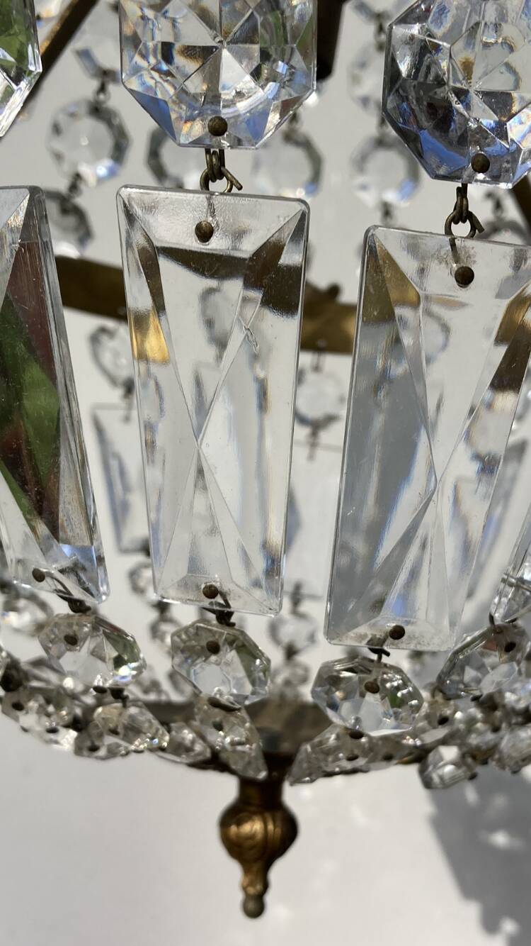Balloon chandelier with glass crystal and brass tassels in empire style