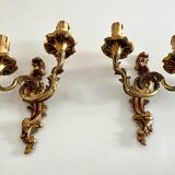 Lot of 2 Double Bronze Wall Lights