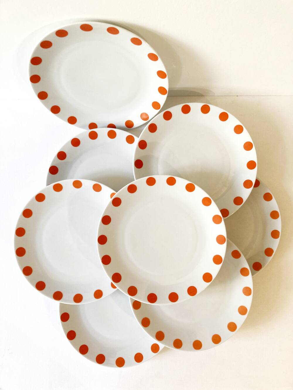 8 Schirnding Bavaria porcelain plates with orange dots, 1970s