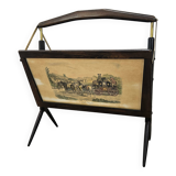 Magazine rack from the 1950s in wood and brass